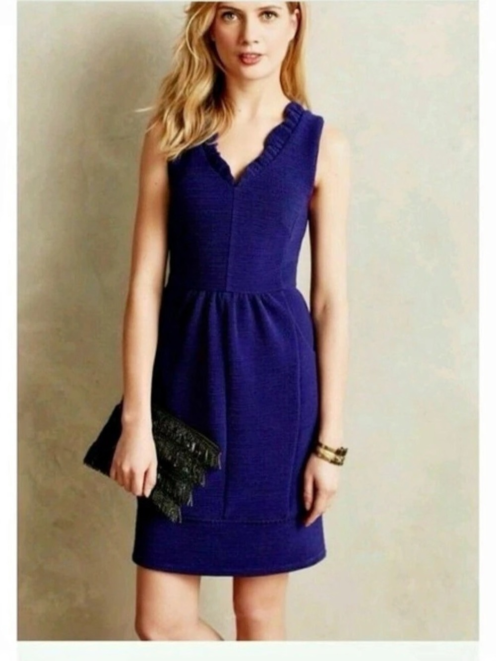 Maeve Ruffle Neck Mini Dress in Blue Large